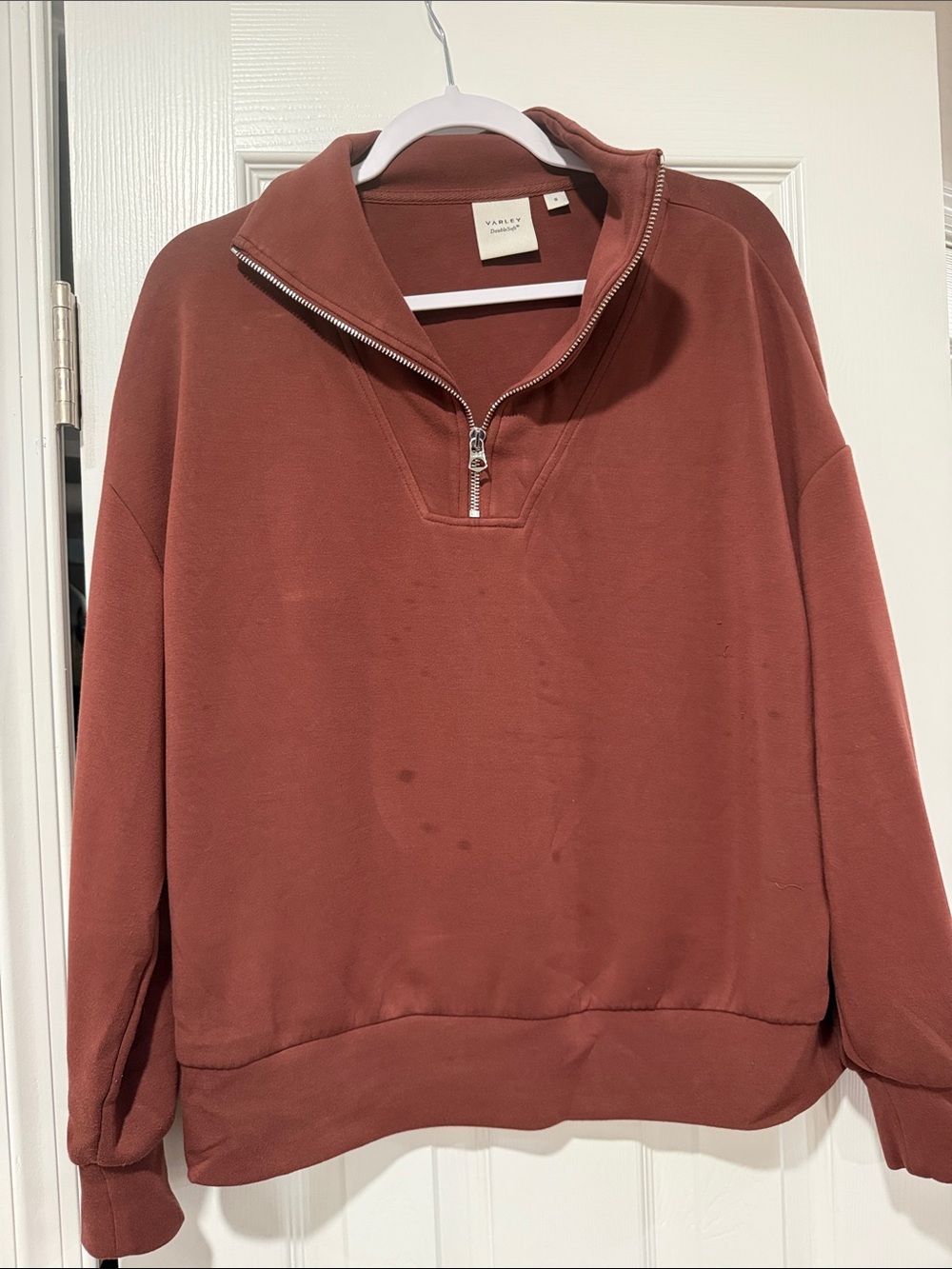 Varley Doublesoft Quarter-Zip Pullover Sweatshirt in Rust